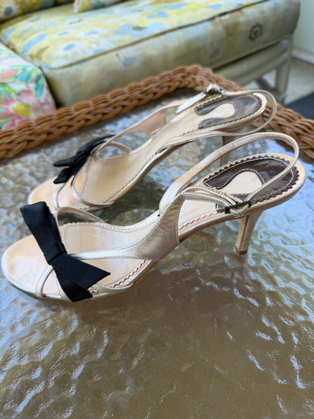 Chloé Rose Gold Leather Bow Slingback Heels 37.5 Italy - Picture 5 of 17